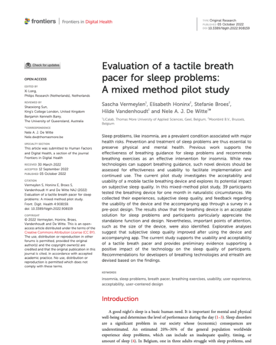 Evaluation of a tactile breath pacer for sleep problems (Vermeylen et al. 2022)